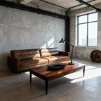 Luck Live Industrial 86.61 inch Luxury Brown Oil Wax Leather Couch  High-End Vintage Sofa with Sturdy Frame and Cozy Feel Brown