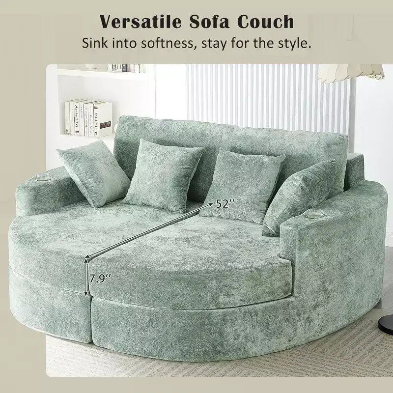 Whisen 80 Curved Chaise Lounge Sofa & Boneless Couch, Full-Compressed Sofa Bed with Two Cup Holders