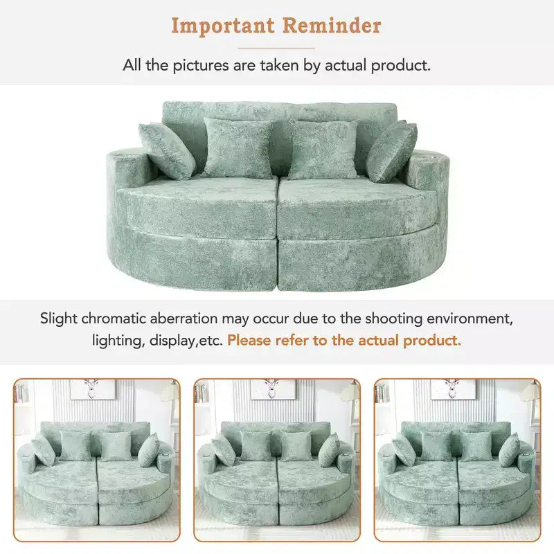 Whisen 80 Curved Chaise Lounge Sofa & Boneless Couch, Full-Compressed Sofa Bed with Two Cup Holders