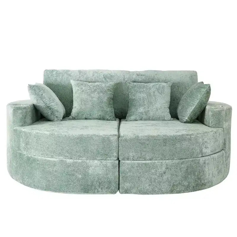 Whisen 80 Curved Chaise Lounge Sofa & Boneless Couch, Full-Compressed Sofa Bed with Two Cup Holders