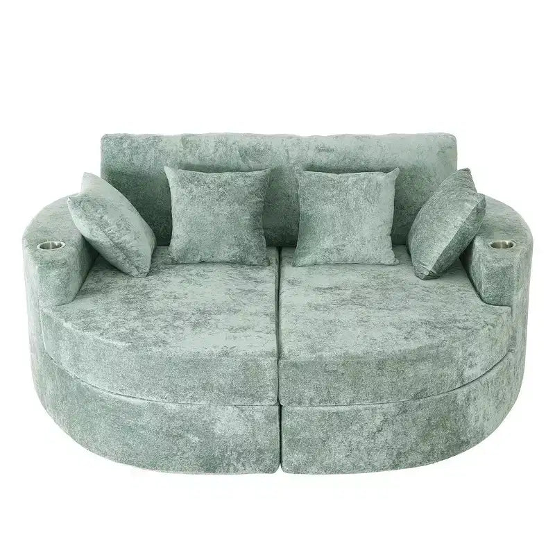 Whisen 80 Curved Chaise Lounge Sofa & Boneless Couch, Full-Compressed Sofa Bed with Two Cup Holders