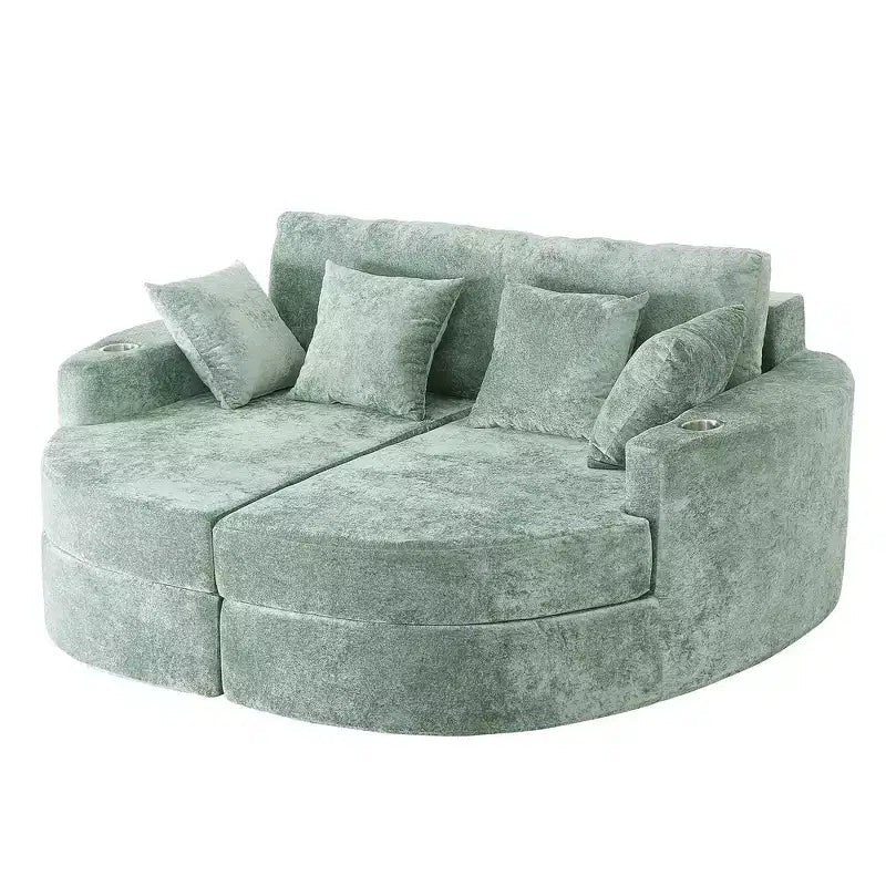 Whisen 80 Curved Chaise Lounge Sofa & Boneless Couch, Full-Compressed Sofa Bed with Two Cup Holders