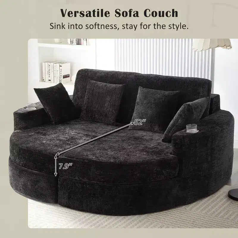 Whisen 80 Curved Chaise Lounge Sofa & Boneless Couch, Full-Compressed Sofa Bed with Two Cup Holders