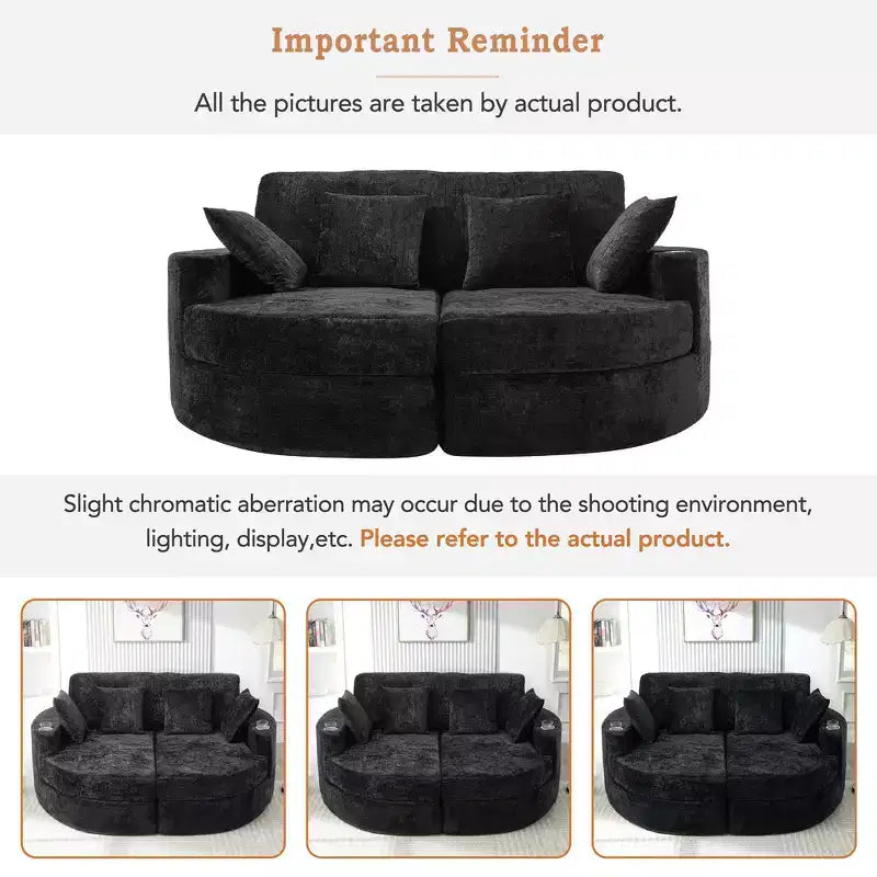 Whisen 80 Curved Chaise Lounge Sofa & Boneless Couch, Full-Compressed Sofa Bed with Two Cup Holders