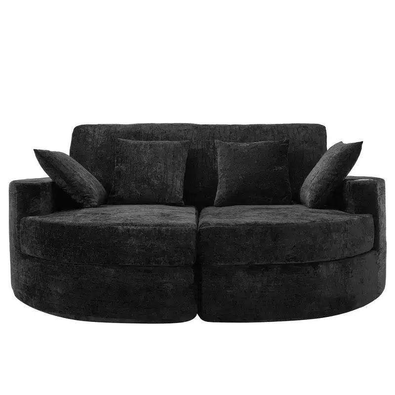 Whisen 80 Curved Chaise Lounge Sofa & Boneless Couch, Full-Compressed Sofa Bed with Two Cup Holders