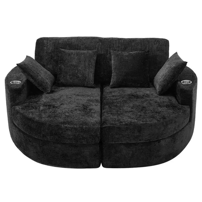 Whisen 80 Curved Chaise Lounge Sofa & Boneless Couch, Full-Compressed Sofa Bed with Two Cup Holders