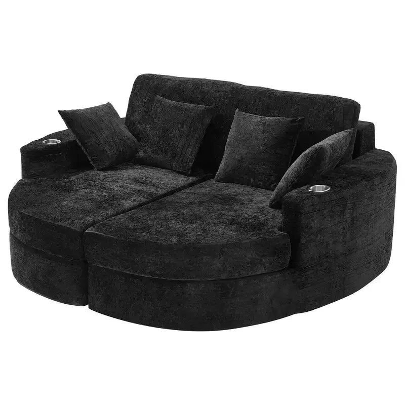 Whisen 80 Curved Chaise Lounge Sofa & Boneless Couch, Full-Compressed Sofa Bed with Two Cup Holders