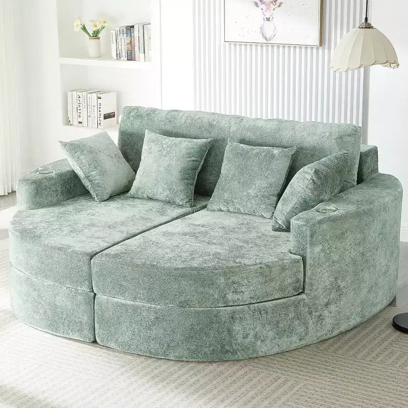 Whisen 80 Curved Chaise Lounge Sofa & Boneless Couch, Full-Compressed Sofa Bed with Two Cup Holders
