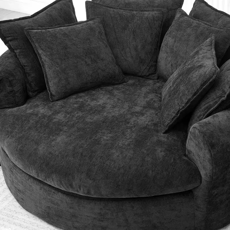 Whisen 59.8 Round Chaise Sofa Loaf Sofa Boneless Round Couch, Full-Compressed Sofa Bed with 8 Throw Pillows