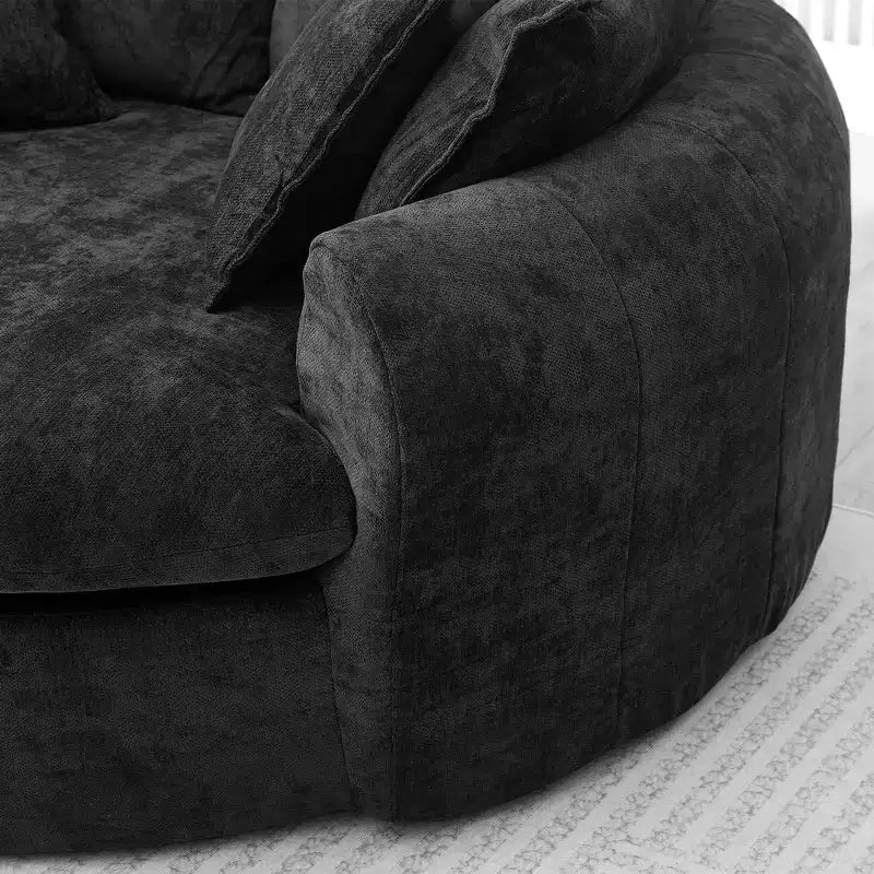 Whisen 59.8 Round Chaise Sofa Loaf Sofa Boneless Round Couch, Full-Compressed Sofa Bed with 8 Throw Pillows