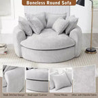 Whisen 59.8 Round Chaise Sofa Loaf Sofa Boneless Round Couch, Full-Compressed Sofa Bed with 8 Throw Pillows