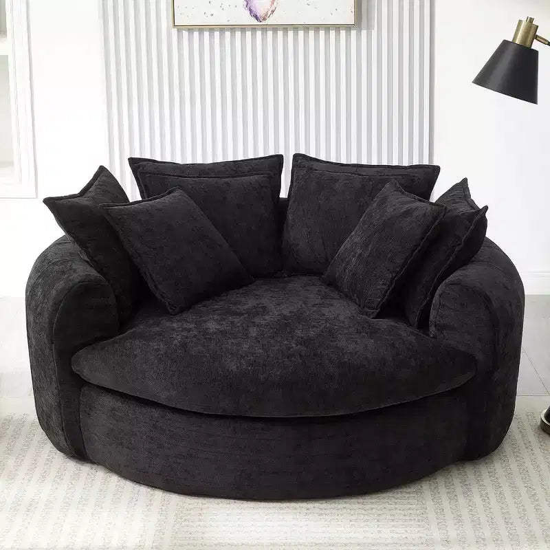 Whisen 59.8 Round Chaise Sofa Loaf Sofa Boneless Round Couch, Full-Compressed Sofa Bed with 8 Throw Pillows