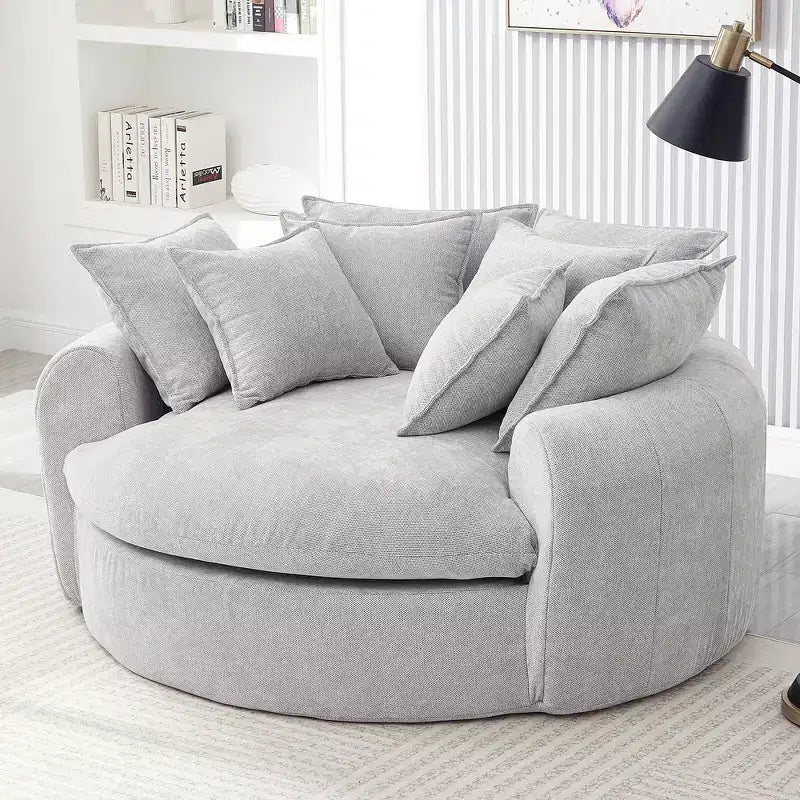 Whisen 59.8 Round Chaise Sofa Loaf Sofa Boneless Round Couch, Full-Compressed Sofa Bed with 8 Throw Pillows