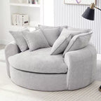 Whisen 59.8 Round Chaise Sofa Loaf Sofa Boneless Round Couch, Full-Compressed Sofa Bed with 8 Throw Pillows