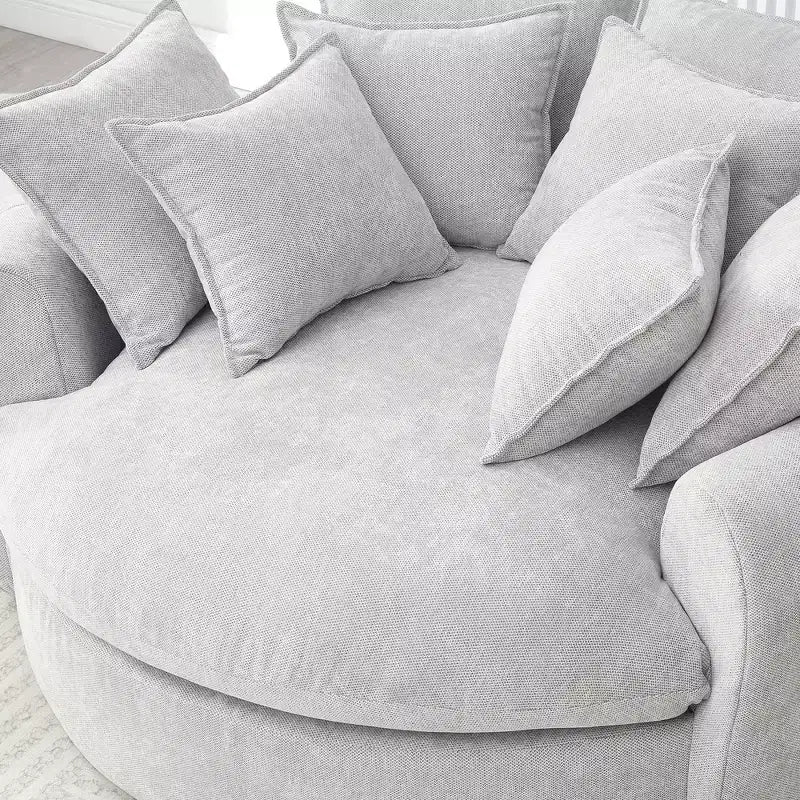 Whisen 59.8 Round Chaise Sofa Loaf Sofa Boneless Round Couch, Full-Compressed Sofa Bed with 8 Throw Pillows