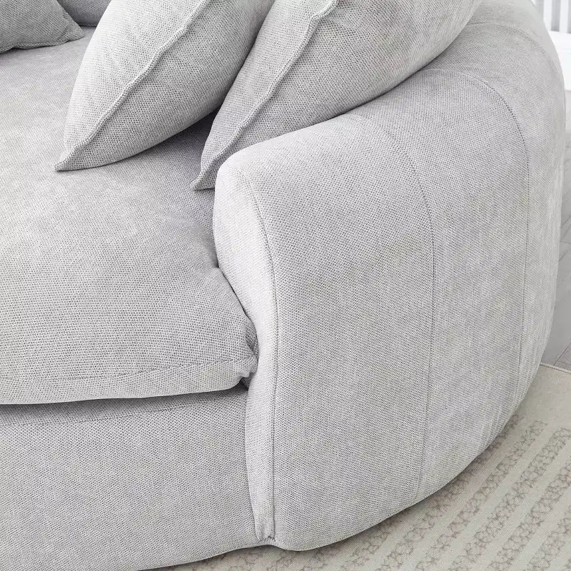Whisen 59.8 Round Chaise Sofa Loaf Sofa Boneless Round Couch, Full-Compressed Sofa Bed with 8 Throw Pillows