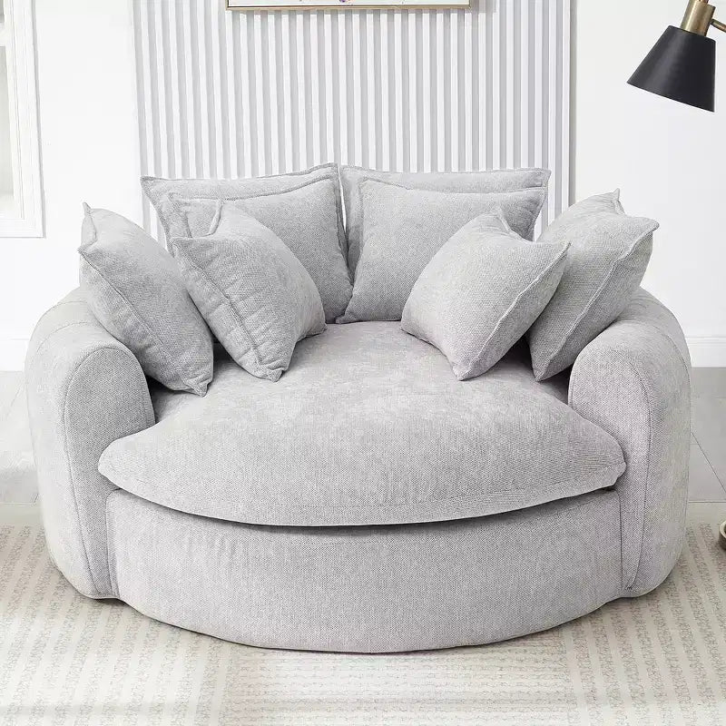 Whisen 59.8 Round Chaise Sofa Loaf Sofa Boneless Round Couch, Full-Compressed Sofa Bed with 8 Throw Pillows