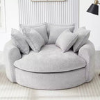 Whisen 59.8 Round Chaise Sofa Loaf Sofa Boneless Round Couch, Full-Compressed Sofa Bed with 8 Throw Pillows