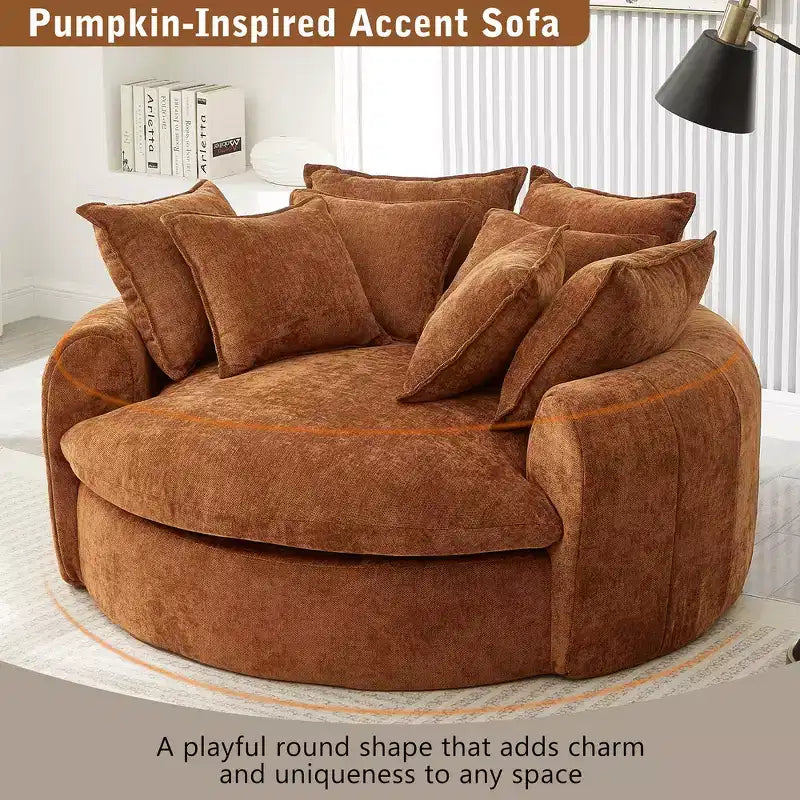 Whisen 59.8 Round Chaise Sofa Loaf Sofa Boneless Round Couch, Full-Compressed Sofa Bed with 8 Throw Pillows