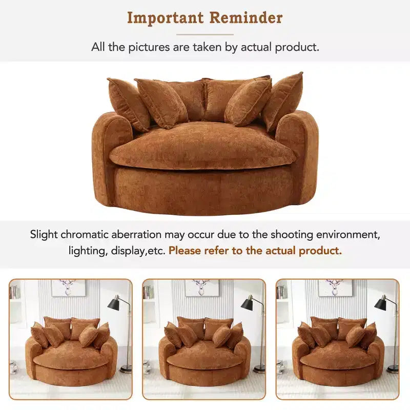 Whisen 59.8 Round Chaise Sofa Loaf Sofa Boneless Round Couch, Full-Compressed Sofa Bed with 8 Throw Pillows