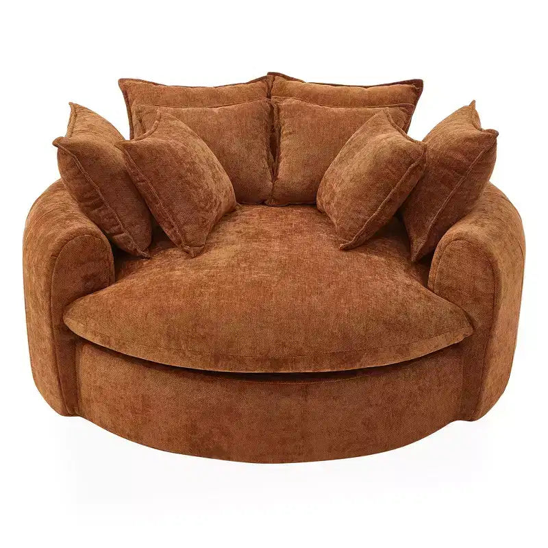 Whisen 59.8 Round Chaise Sofa Loaf Sofa Boneless Round Couch, Full-Compressed Sofa Bed with 8 Throw Pillows