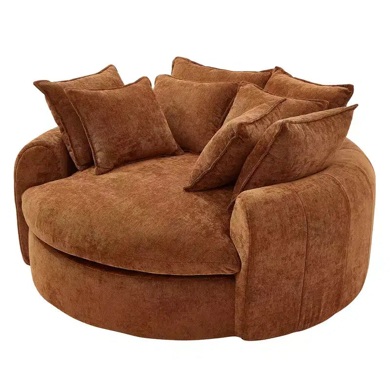 Whisen 59.8 Round Chaise Sofa Loaf Sofa Boneless Round Couch, Full-Compressed Sofa Bed with 8 Throw Pillows