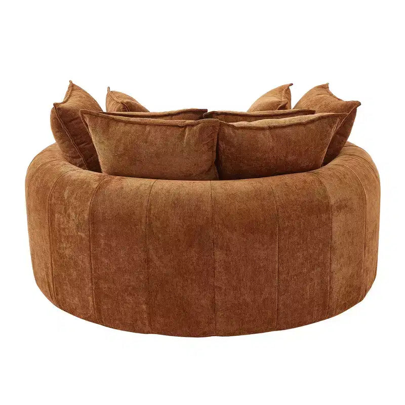 Whisen 59.8 Round Chaise Sofa Loaf Sofa Boneless Round Couch, Full-Compressed Sofa Bed with 8 Throw Pillows