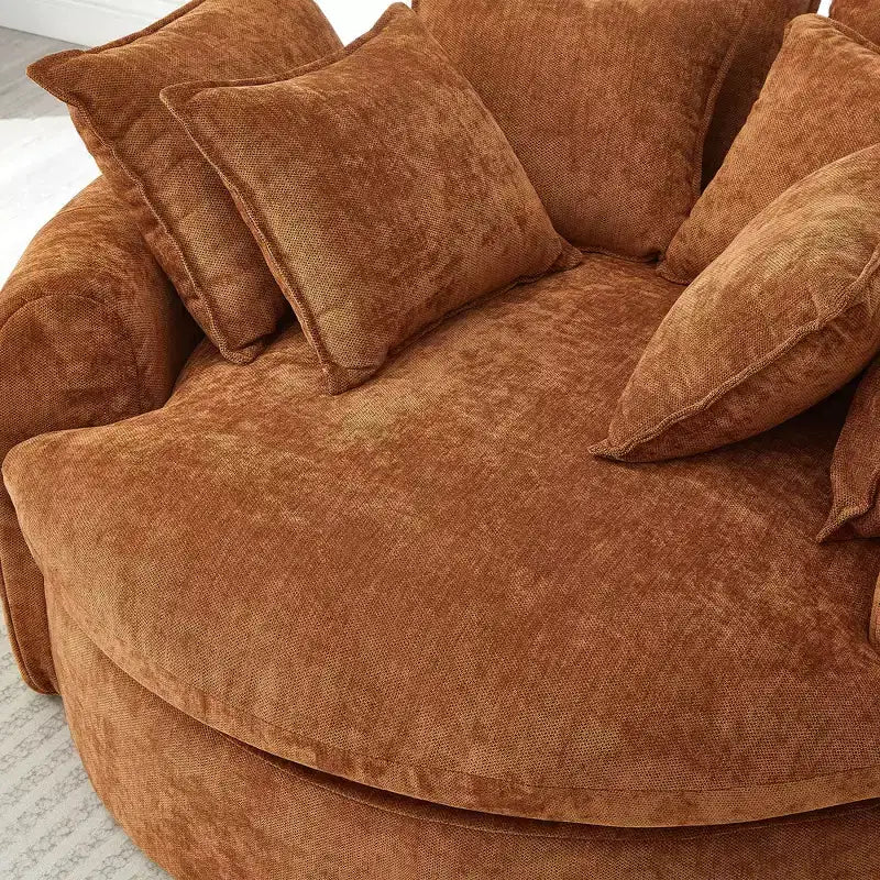 Whisen 59.8 Round Chaise Sofa Loaf Sofa Boneless Round Couch, Full-Compressed Sofa Bed with 8 Throw Pillows