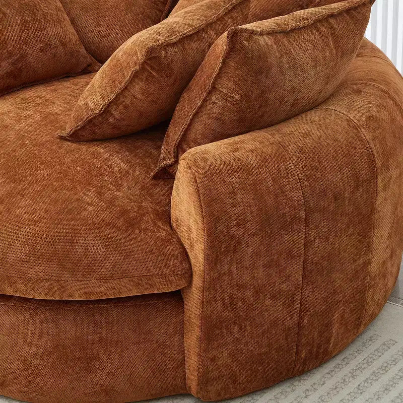 Whisen 59.8 Round Chaise Sofa Loaf Sofa Boneless Round Couch, Full-Compressed Sofa Bed with 8 Throw Pillows
