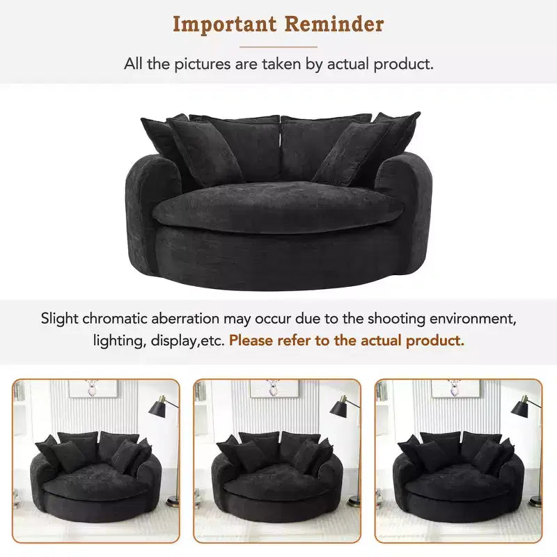 Whisen 59.8 Round Chaise Sofa Loaf Sofa Boneless Round Couch, Full-Compressed Sofa Bed with 8 Throw Pillows
