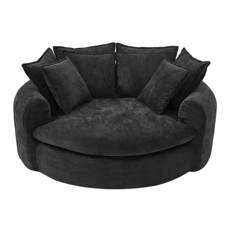 Whisen 59.8 Round Chaise Sofa Loaf Sofa Boneless Round Couch, Full-Compressed Sofa Bed with 8 Throw Pillows