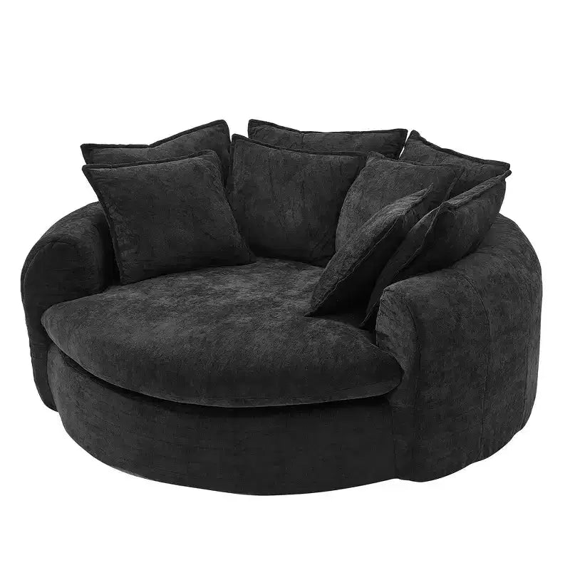 Whisen 59.8 Round Chaise Sofa Loaf Sofa Boneless Round Couch, Full-Compressed Sofa Bed with 8 Throw Pillows