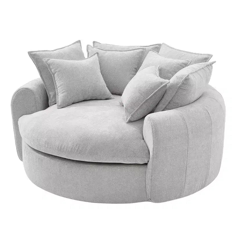 Whisen 59.8 Round Chaise Sofa Loaf Sofa Boneless Round Couch, Full-Compressed Sofa Bed with 8 Throw Pillows