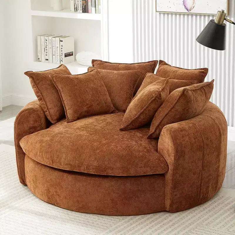 Whisen 59.8 Round Chaise Sofa Loaf Sofa Boneless Round Couch, Full-Compressed Sofa Bed with 8 Throw Pillows