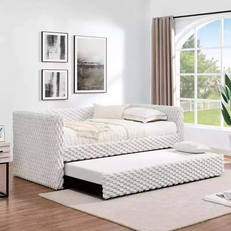 EHMKNP Twin Size Daybed, Upholstered sofa bed,The bottom pulls out to form a bed,Plaid