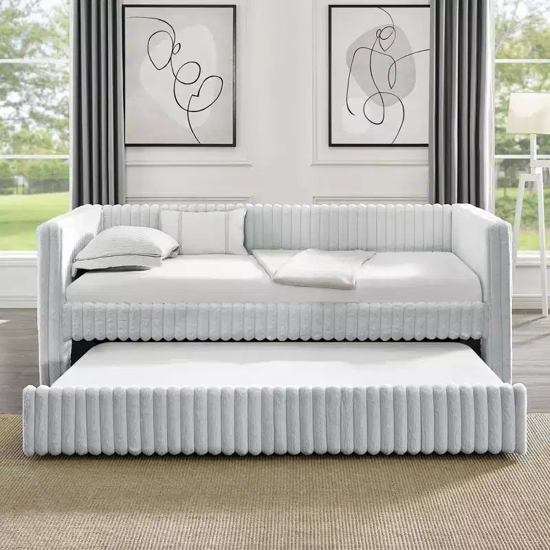 EHMKNP Twin Size Daybed, Upholstered sofa bed,The bottom pulls out to form a bed,Plaid