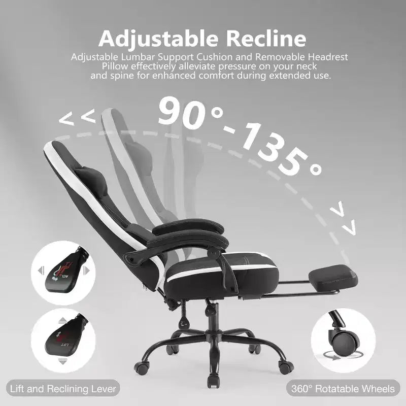 Bestier Gaming Chair with Lumbar Support, Office Chair with Adjustable Height, Armrests and Headrests, 360 Rotating Wheels