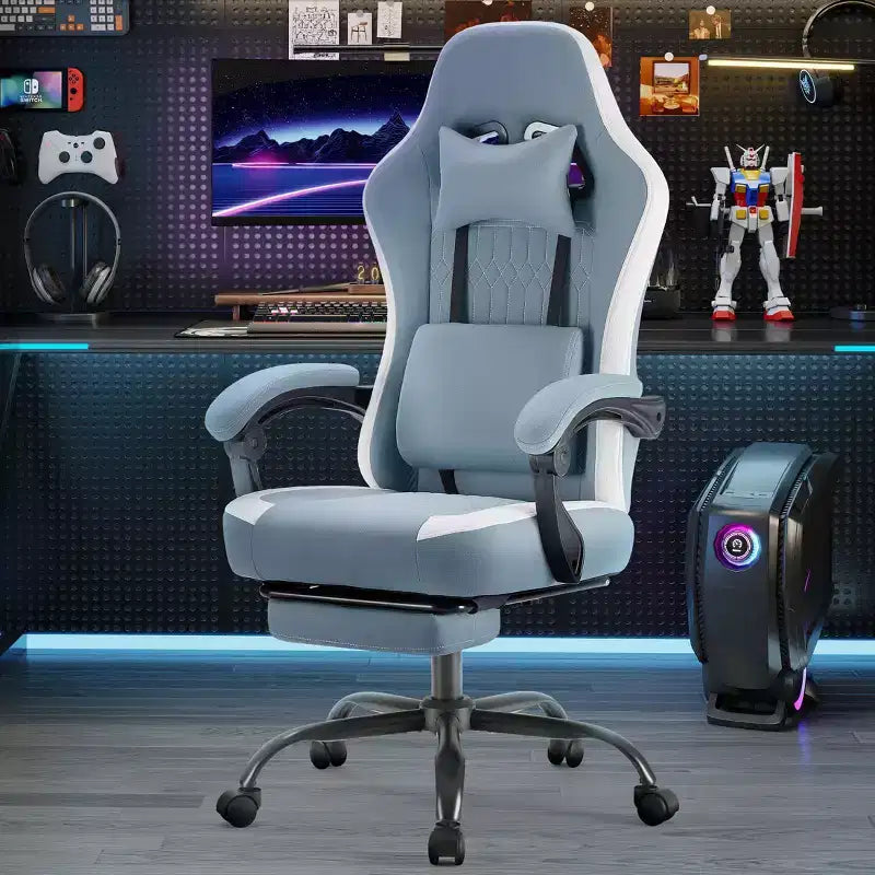 Bestier Gaming Chair with Lumbar Support, Office Chair with Adjustable Height, Armrests and Headrests, 360 Rotating Wheels
