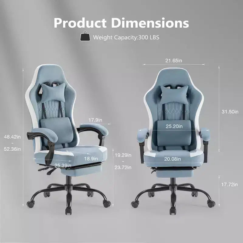 Bestier Gaming Chair with Lumbar Support, Office Chair with Adjustable Height, Armrests and Headrests, 360 Rotating Wheels