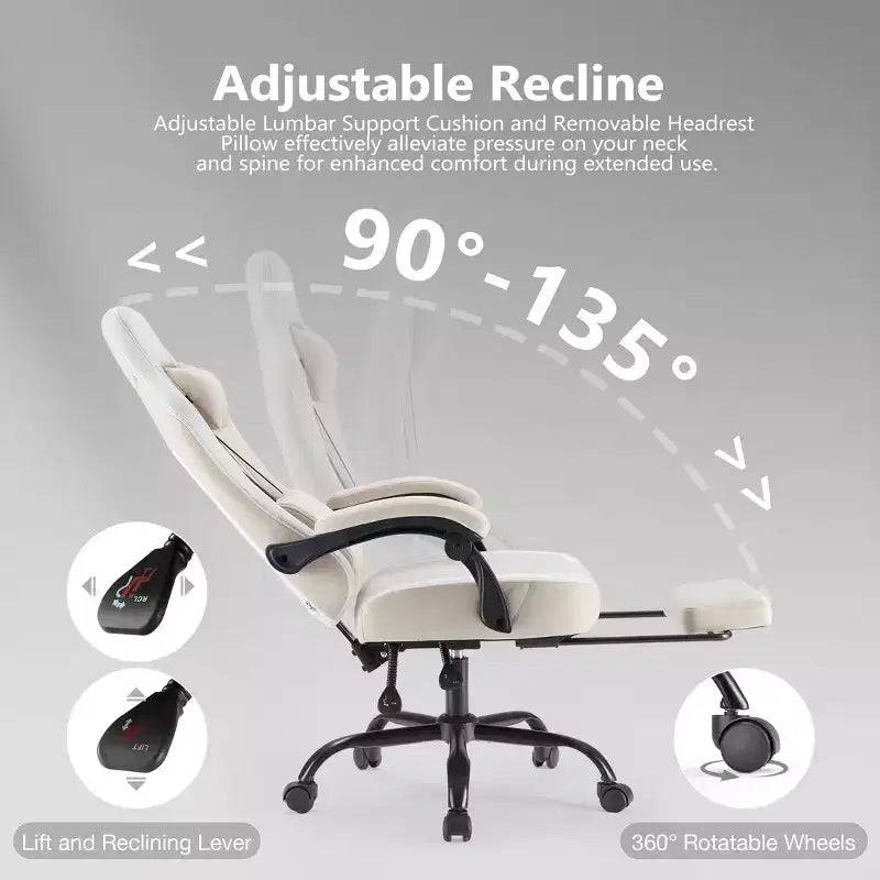 Bestier Gaming Chair with Lumbar Support, Office Chair with Adjustable Height, Armrests and Headrests, 360 Rotating Wheels