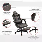 Chaise de Bureau et Gaming Fauteuil Gamer en Cuir PU Diamant, Dossier Haut, Fauteuil Inclinable Pivotant avec Repose-Pieds, Support Lombaire, Hauteur Réglable