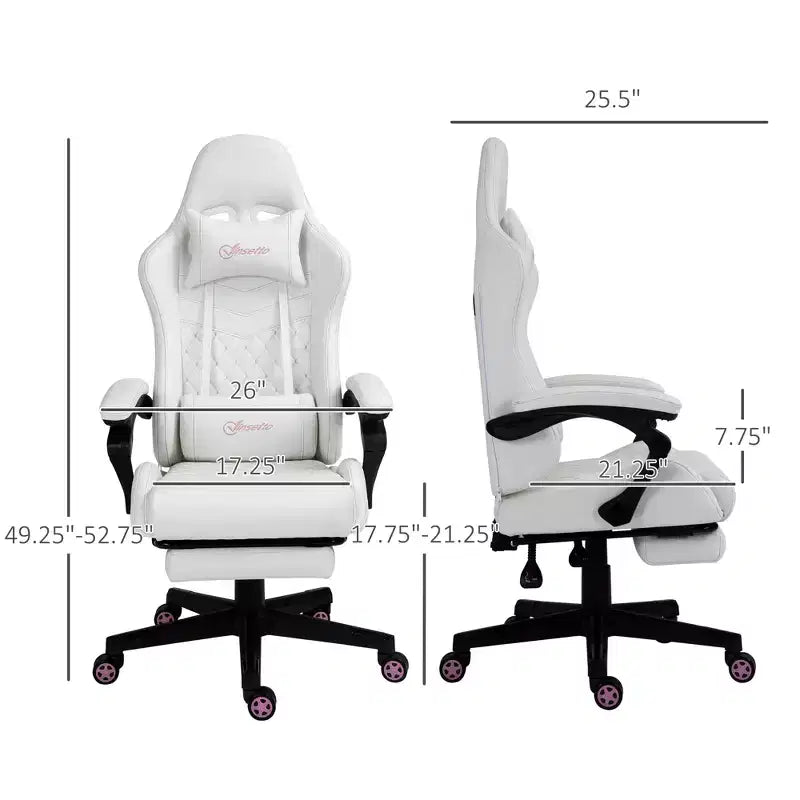 High Back PU Leather Gaming Chair, Racing Computer Chair with Swivel Wheels, Retractable Footrest, Headrest, Lumbar Support, and Armrest