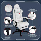High Back PU Leather Gaming Chair, Racing Computer Chair with Swivel Wheels, Retractable Footrest, Headrest, Lumbar Support, and Armrest
