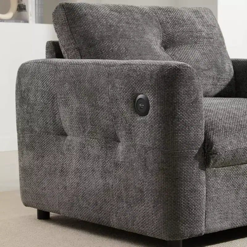 Fauteuil en chenille EHMKNP à assise large avec deux ports de charge - Canapé simple capitonné pour salon et appartement