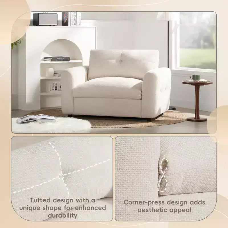 Fauteuil en chenille EHMKNP à assise large avec deux ports de charge - Canapé simple capitonné pour salon et appartement