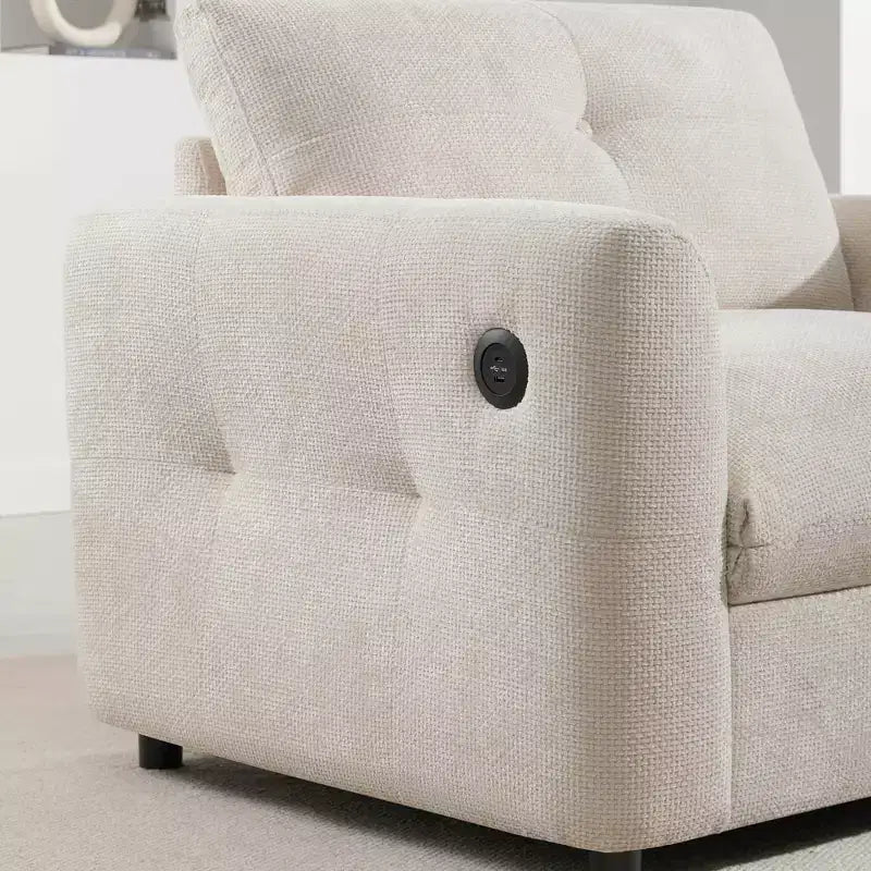 Fauteuil en chenille EHMKNP à assise large avec deux ports de charge - Canapé simple capitonné pour salon et appartement