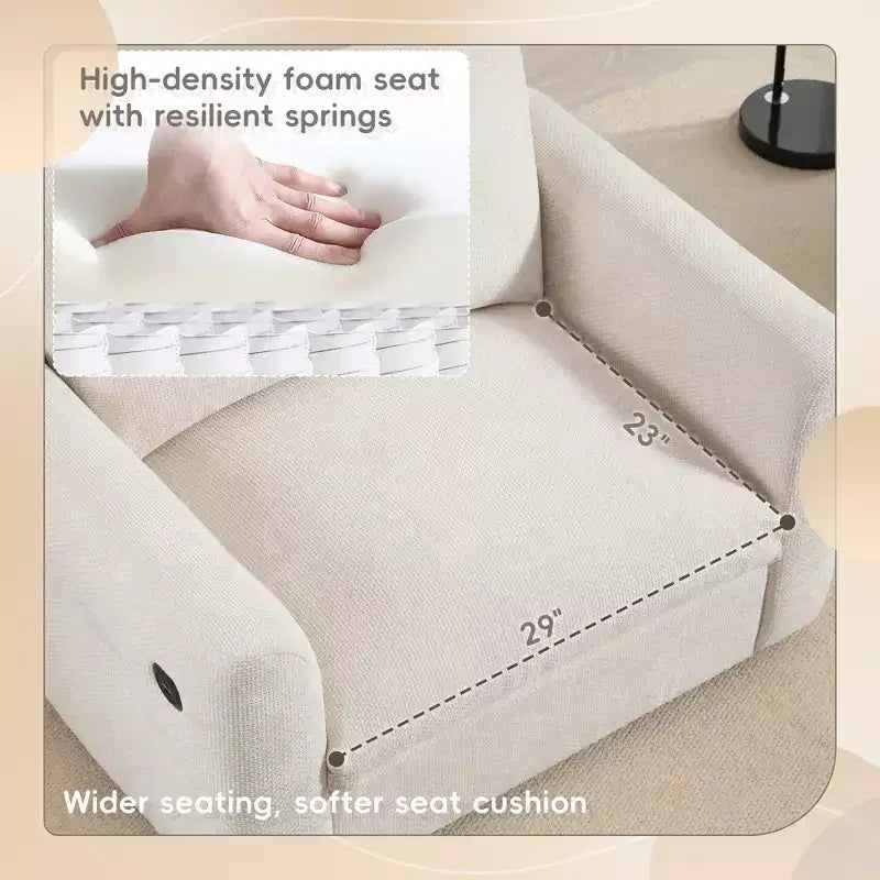 Fauteuil en chenille EHMKNP à assise large avec deux ports de charge - Canapé simple capitonné pour salon et appartement