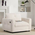 EHMKNP Wide Seat Chenille Armchair with Dual Charging Ports  Tufted Single Sofa for Living Room & Apartment