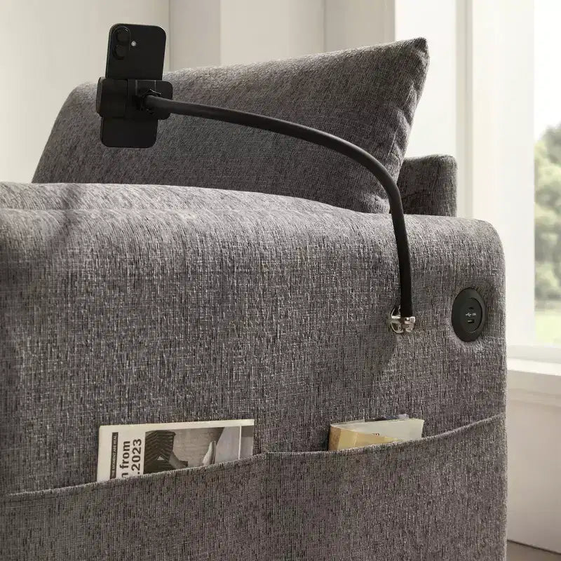 Fauteuil simple EHMKNP en chenille avec pouf de rangement et support de téléphone réglable, port de chargement USB, poches latérales, accoudoirs rembourrés