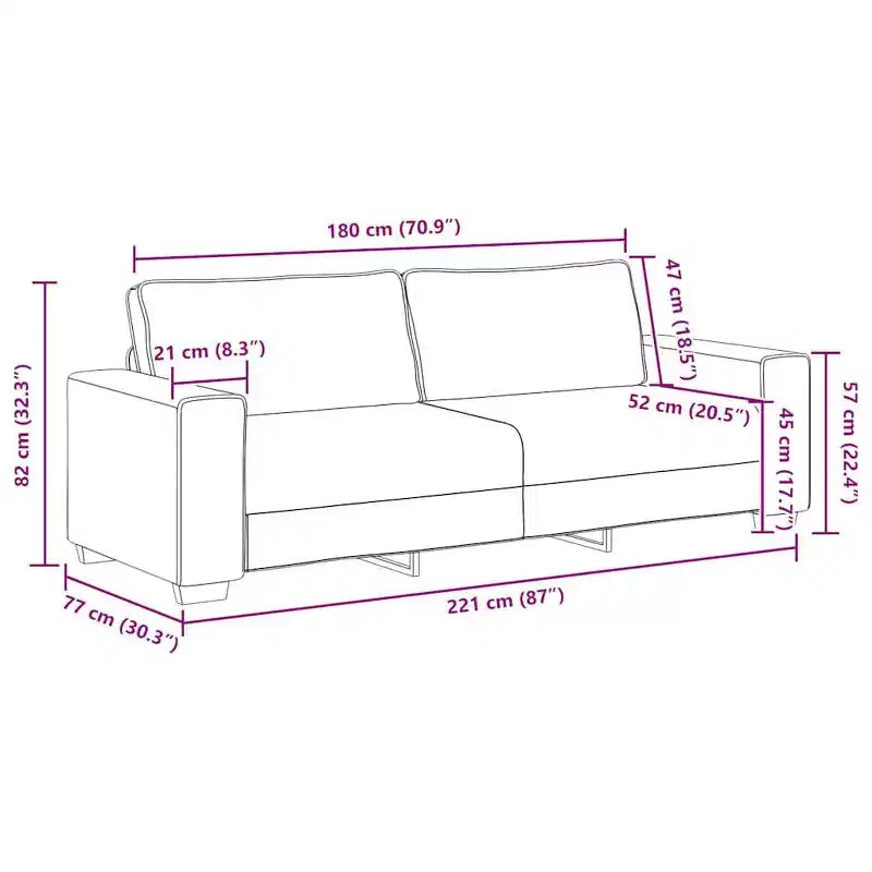 vidaXL 3-Seater Sofa Black 70.9 Fabric
